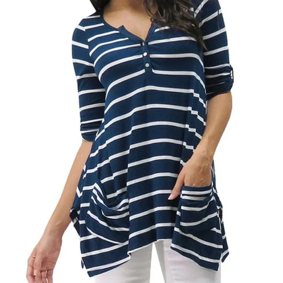 Caite Navy White Stripe Bailey Tunic Size Small - Picture 3 of 5